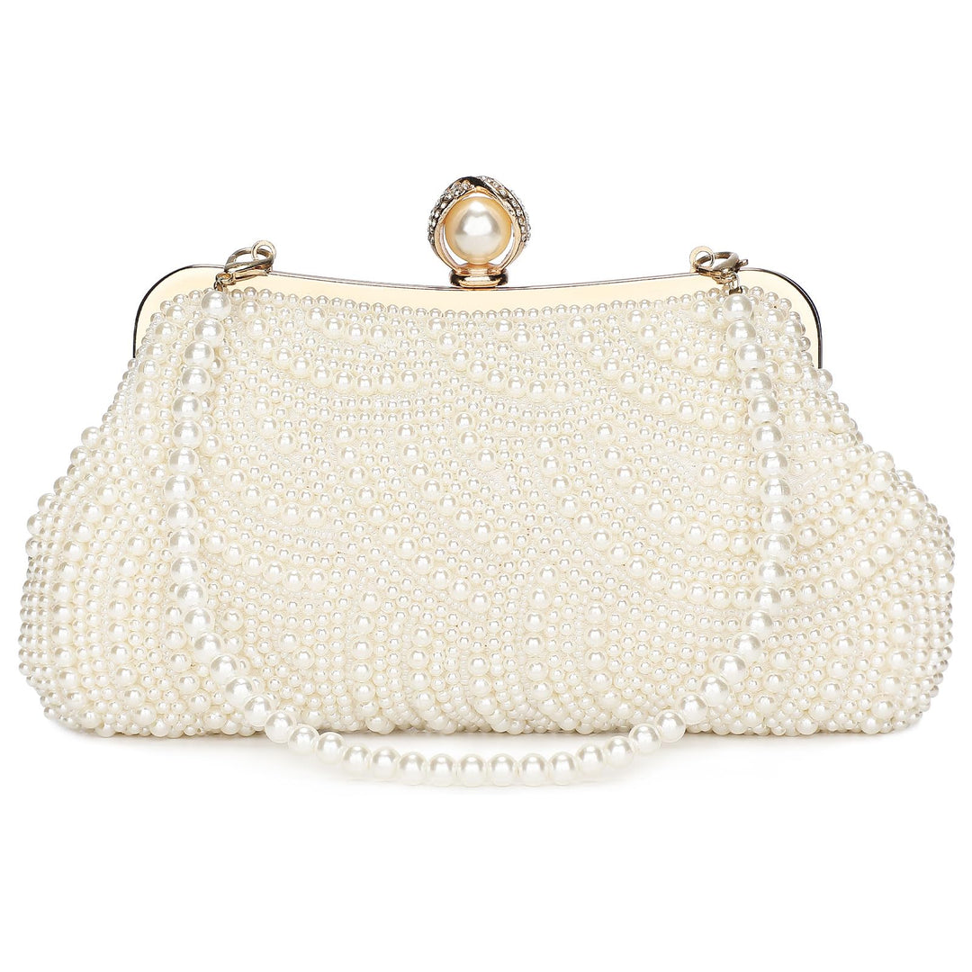 BAIGIO Perlen Damen Clutch Beige Abendtasche Brauttasche Elegant Handtasche Luxury Clutch für Mädceh