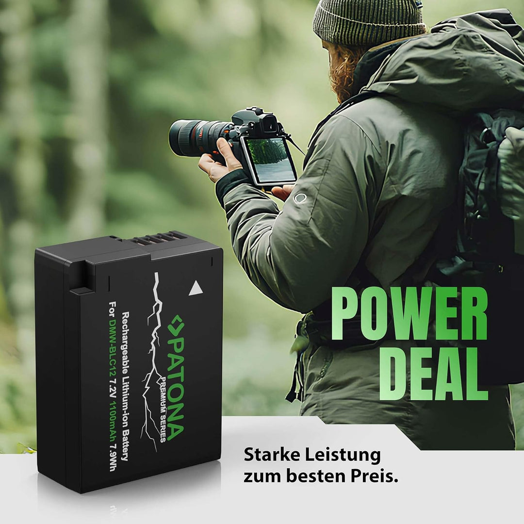 PATONA Premium (2X) Ersatz für Akku Panasonic DMW BLC12 E (echte 1100mAh) DMW BLC-12 Premium x2, DMW