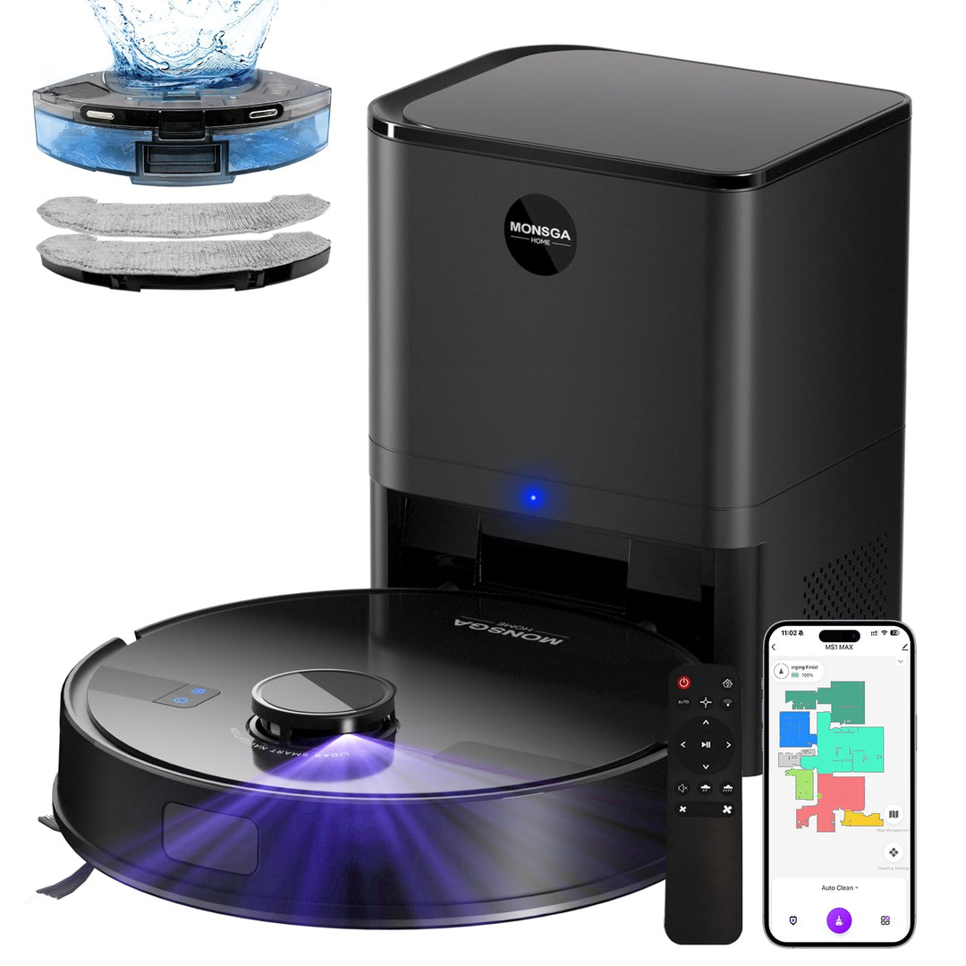 MONSGA Saugroboter mit Wischfunktion, 3.5L Staubsauger Roboter mit Absaugstation, 5000Pa Saugkraft,