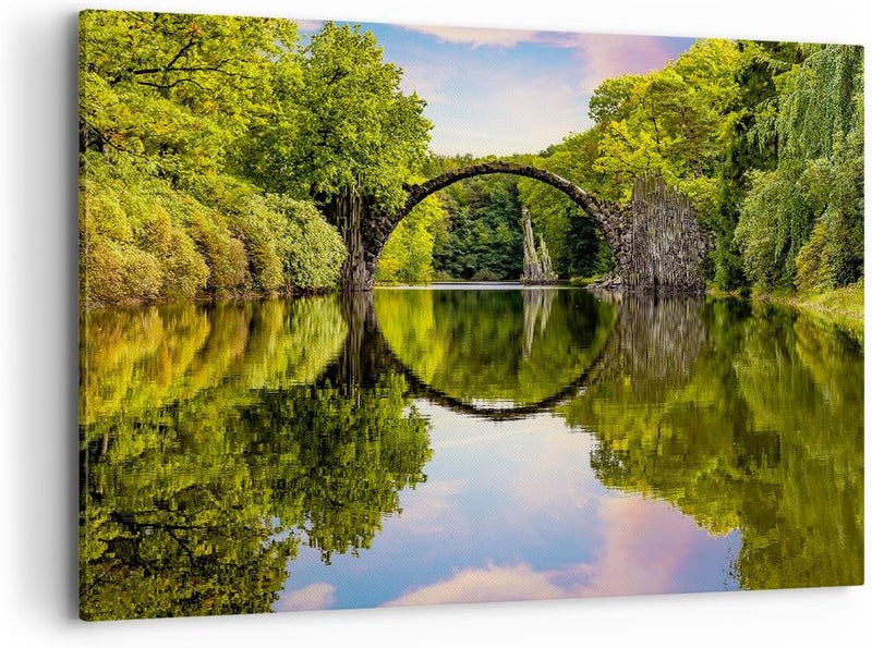 Bilder auf Leinwand 100x70cm Leinwandbild mit Rahmen Park Natur Wasser Gross Wanddeko Bild Schlafzim