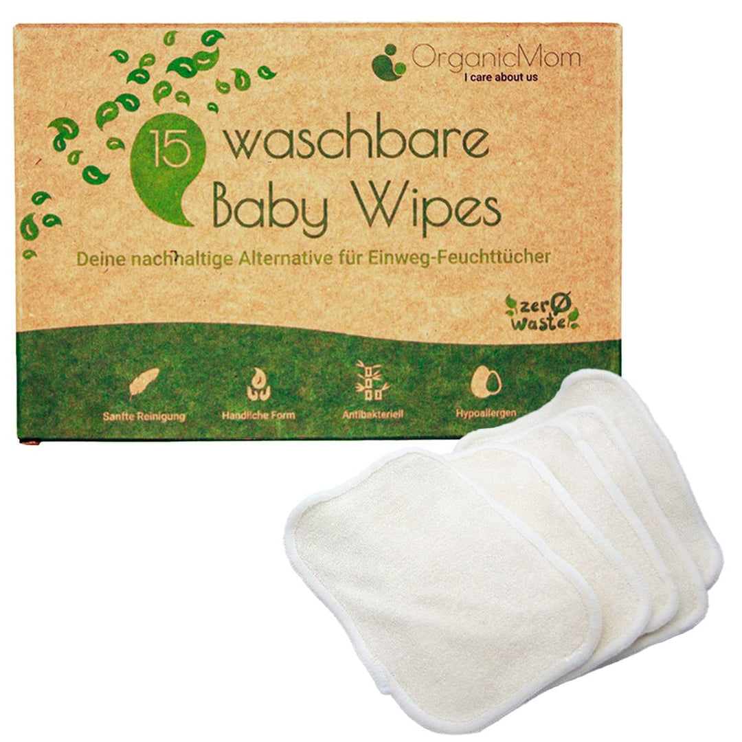 OrganicMom® 15 Waschbare Baby Pflegetücher aus Bambus, inkl. Wäschenetz, kuschelweich, nachhaltige w