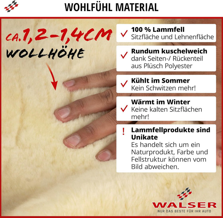 Walser 20038 ZippIT Autositzbezug aus Fell, Lammfell Sitzbezug Trish grau Lammfellsitzbezug, Lammfel