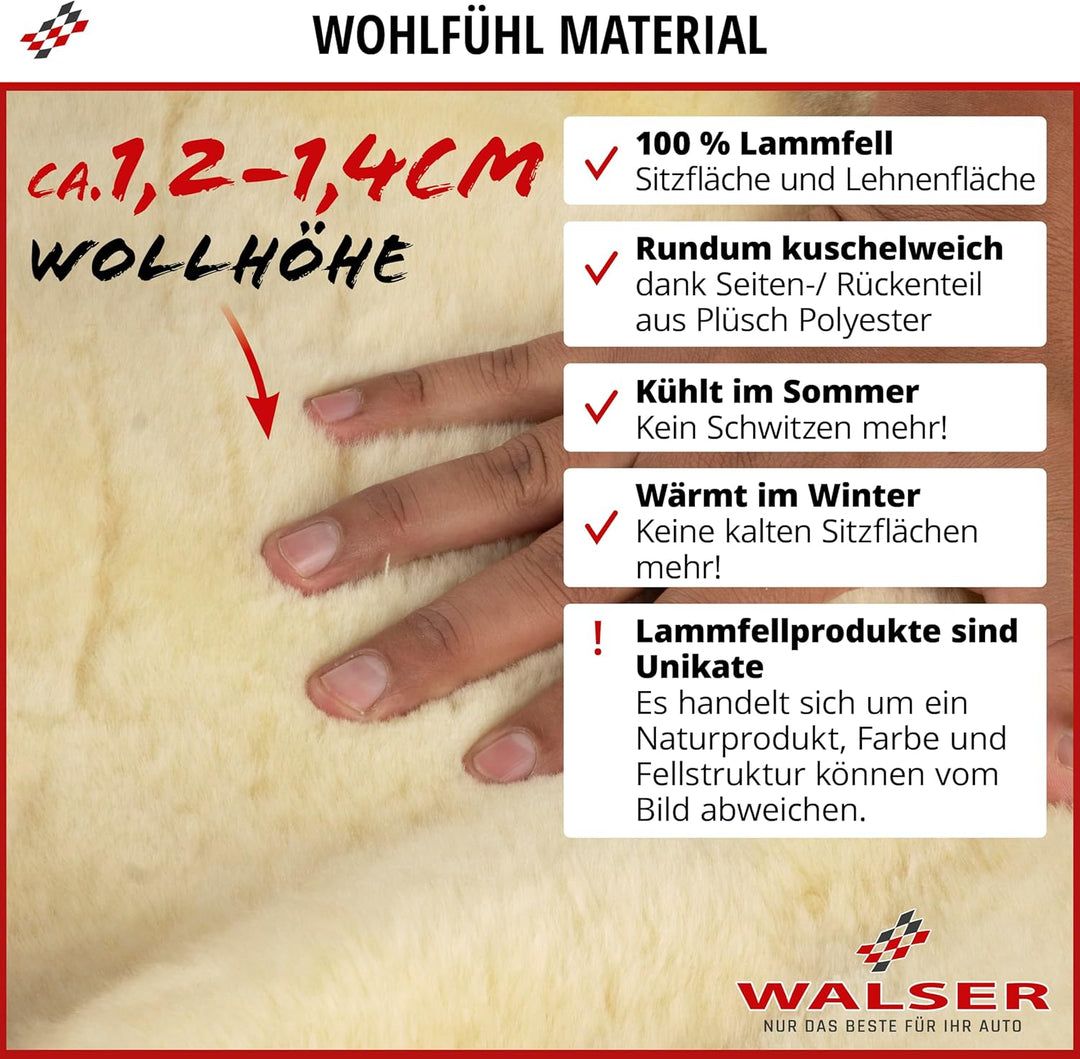 Walser Lammfell Sitzbezug für Auto Trish, Auszeichnung Sehr Gut* Lammfell Autositzbezug, 100% Autosi