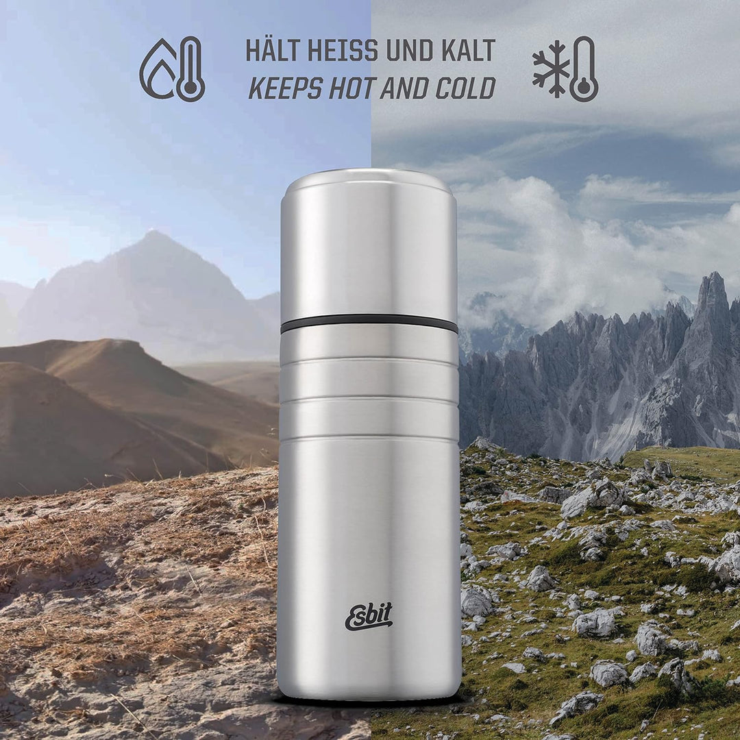 Esbit Isolierflasche Majoris mit Becher - Trinkflasche 500 ml aus Edelstahl - für warme und kalte Ge