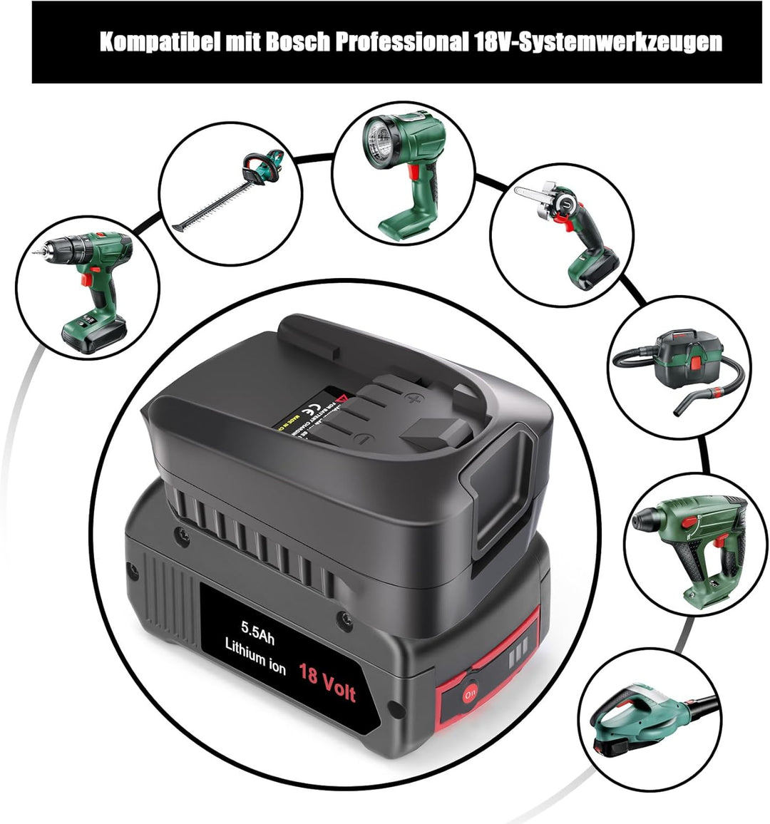 für Bosch 18V Batterie-Adapter, für Bosch Professional Stystem Akku GBA 18V BAT609 BAT6100 BAT618 ar