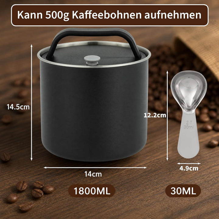 HAUSPROFI Kaffeedose Luftdicht für 500g Kaffeebohnen, Kaffeebohnen Behälter mit Kaffeeportionierlöff