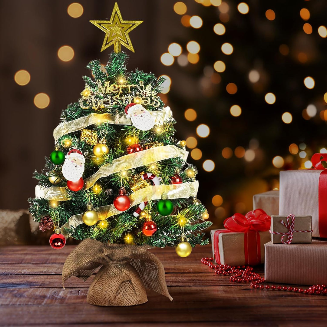 Mini Weihnachtsbaum mit Beleuchtung LED 60cm, Kleiner Tisch Weihnachtsbaum mit Kiefernzapfen Geschmü