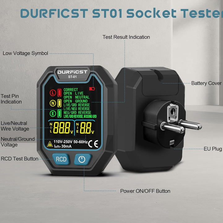 DURFICST Haustest-Kit, 3-in-1-Feuchtigkeitsmessgerät&amp;Laser Entfernungsmesser&amp;Steckdosentester, Feuch