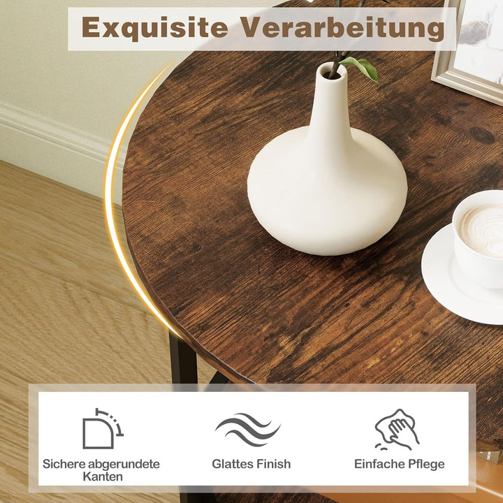 COSTWAY Runder Beistelltisch, 2-stufiger Sofatisch mit offenem Regal, industrieller Wohnzimmertisch,