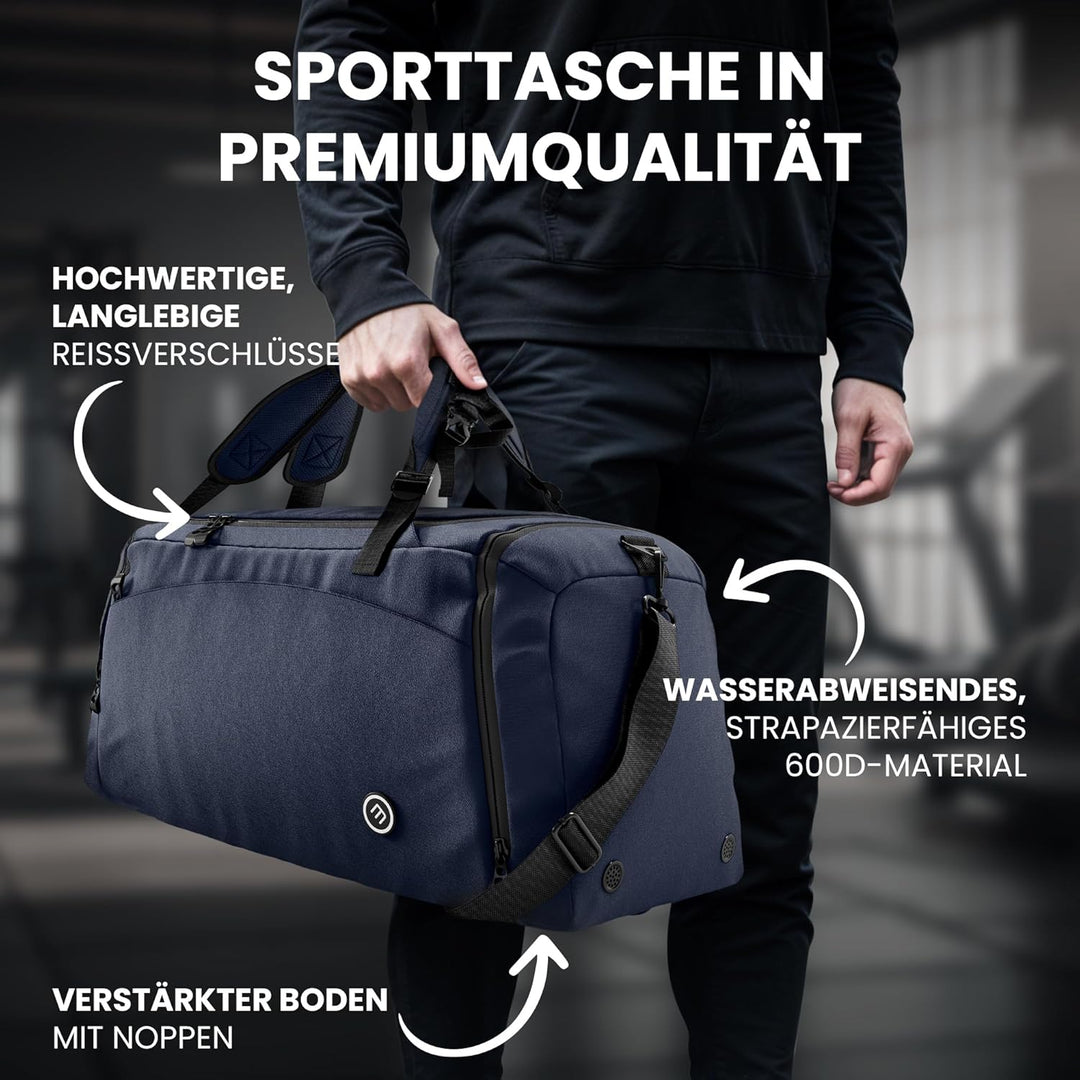 Sporttasche Herren Trainingstasche Damen + Schuhfach Nassfach | 40/60L mit Rucksack-Funktion, 30/50L