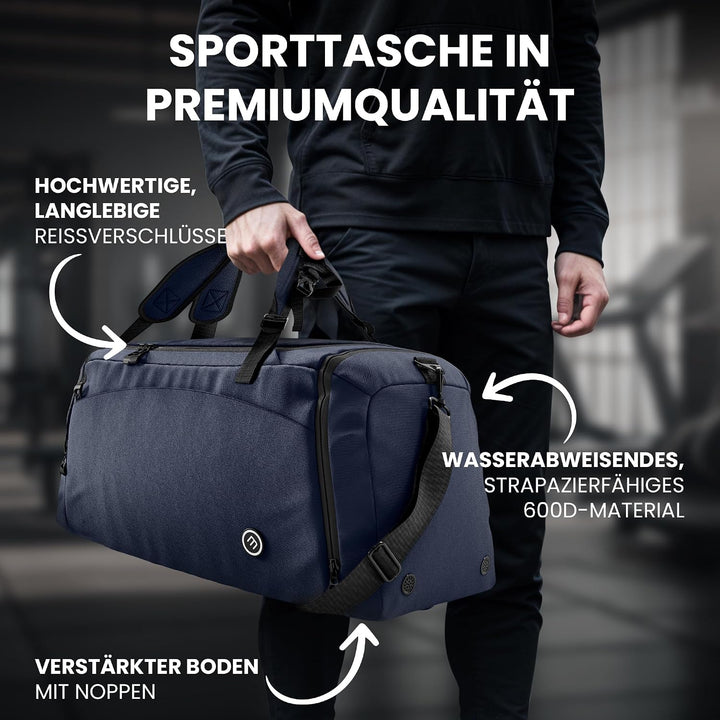 Sporttasche Trainingstasche + Rucksack-Funktion, Schuhfach, Nassfach | 40/60L Reisetasche Schwimmtas