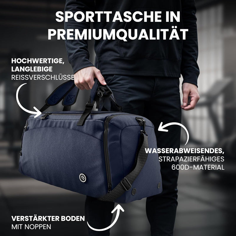 Sporttasche Trainingstasche + Rucksack-Funktion, Schuhfach, Nassfach | 40/60L Reisetasche Schwimmtas