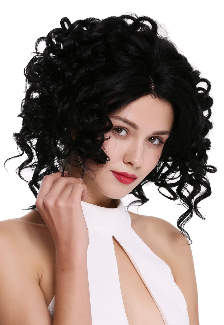 WIG ME UP - MLU16-MF-1 Perücke Damenperücke Lace-Front Teil-Mono Wild Gelockt Locken Schwarz