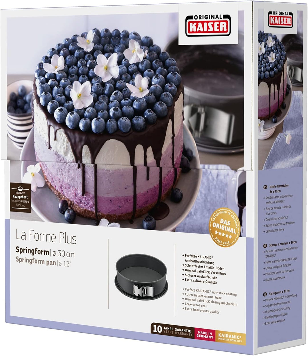 Original Kaiser La Forme Plus Springform 30 cm rund, Flachboden, runde Backform, SafeClick-Verschlus