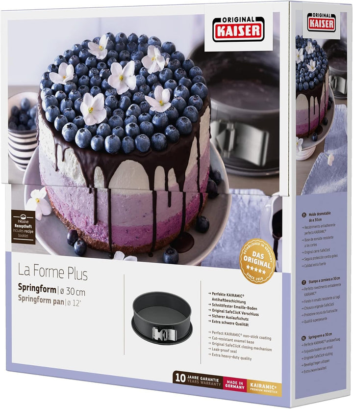 Original Kaiser La Forme Plus Springform 30 cm rund, Flachboden, runde Backform, SafeClick-Verschlus