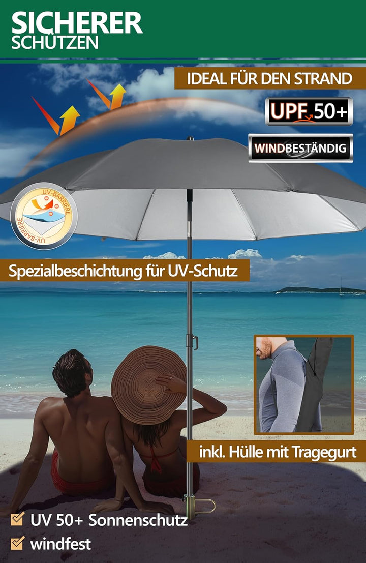 4smile Sonnenschirm Strand SunnyJoy Modern im 3er-Set, Anthrazit - Strandschirm windfest stabil 160