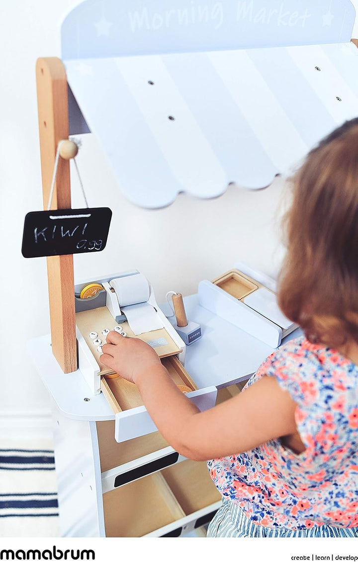 mamabrum, Supermarkt Holzspielzeug mit Zubehör, Spielzeug für Kinder, Kaufmannsladen 'Café und Shop'