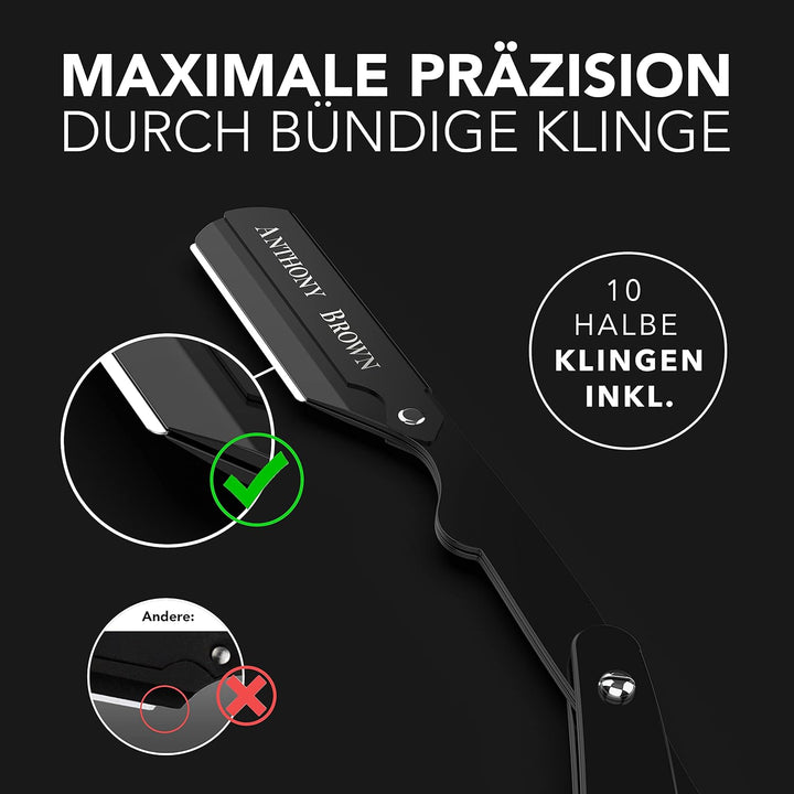 Anthony Brown® Rasiermesser in Schwarz oder Silber - einzigartiger Klingenkopf für mehr Präzision -