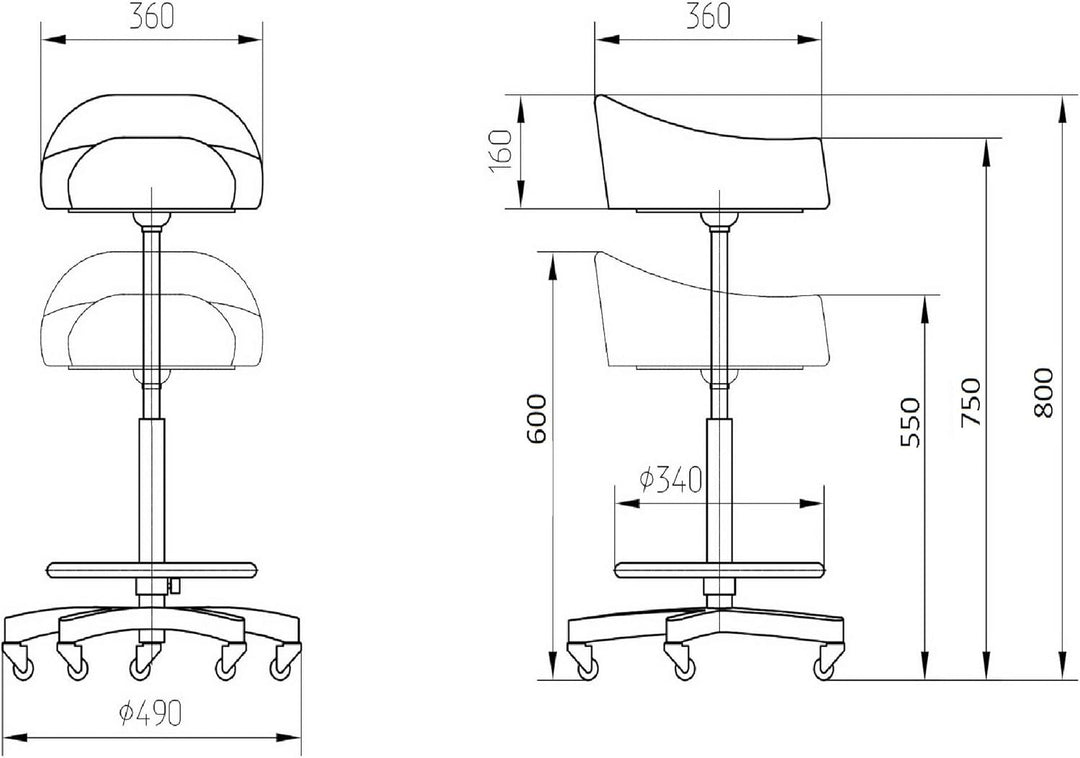 VAKON SALON - Breitsitz Arbeitshocker auf Rollen mit Fussring, höhenverstellbar von 55-75 cm - Drehh