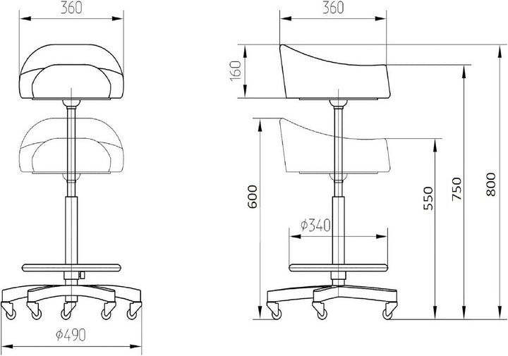 VAKON SALON - Breitsitz Arbeitshocker auf Rollen mit Fussring, höhenverstellbar von 55-75 cm - Drehh
