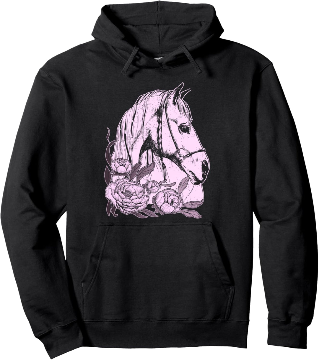 Schönes Pferd mit Rosen, blumig, lila Pullover Hoodie