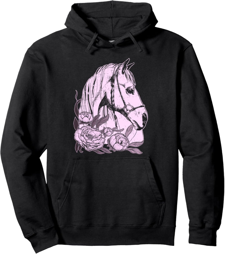 Schönes Pferd mit Rosen, blumig, lila Pullover Hoodie