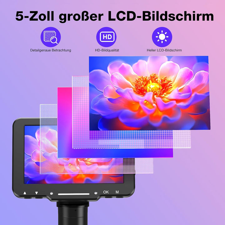 Leipan Digitales Mikroskop mit Flex Arm, 5" HD Display Bildschirm 5 Zoll, 5 Zoll