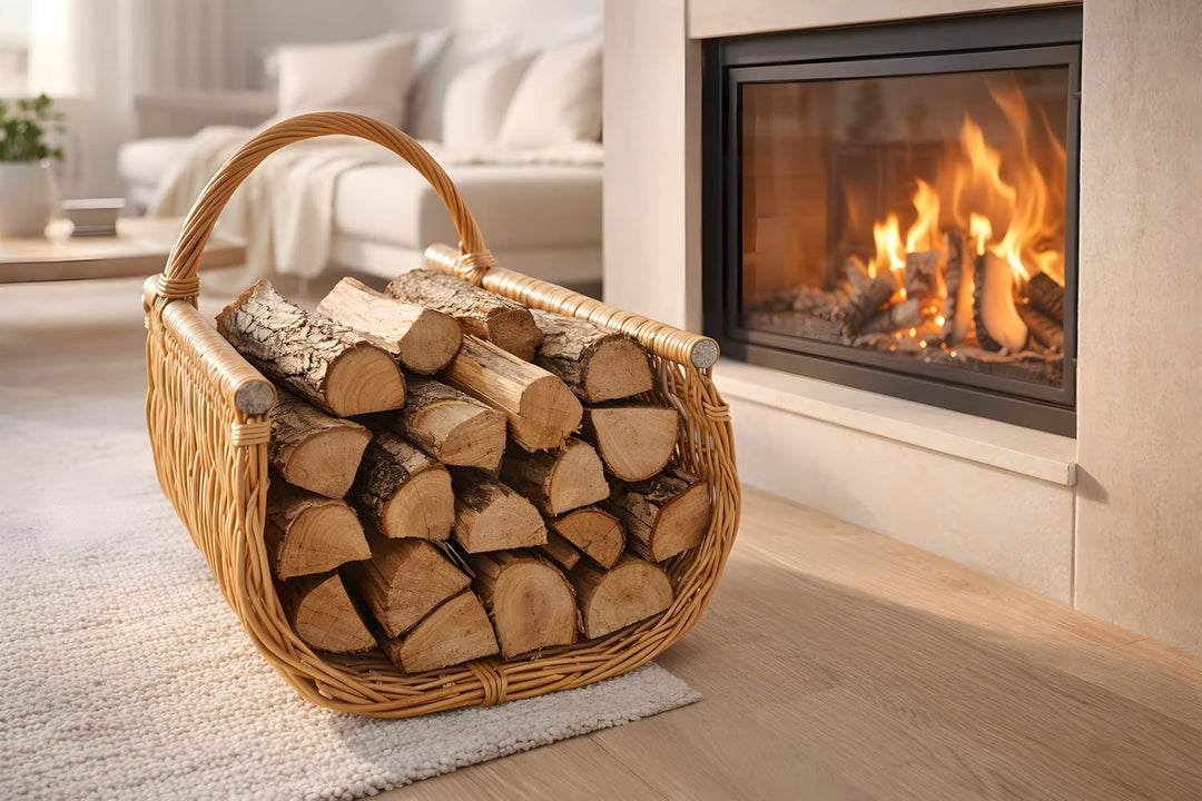 Weidenkorb für Holz - Naturbelassene Rindenweide - Kaminholzkorb - handgeflochten - Kaminholzaufbewa
