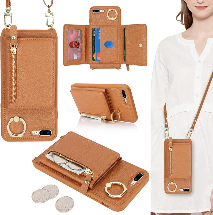 ELTEKER Handyhülle für iPhone 7 Plus/8 Plus Hülle mit Band Kartenfach Geldbörse,Leder Klapphülle Han