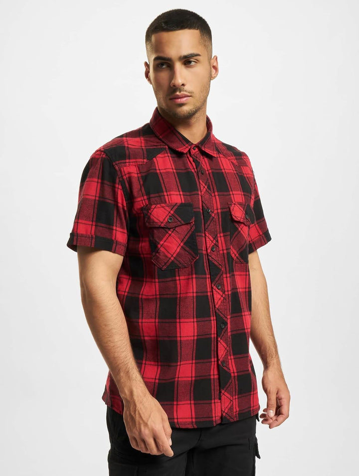 Brandit Check Shirt Short Sleeve, Verschiedene Farbvarianten, Grössen S bis 7XL, Rot-schwarz