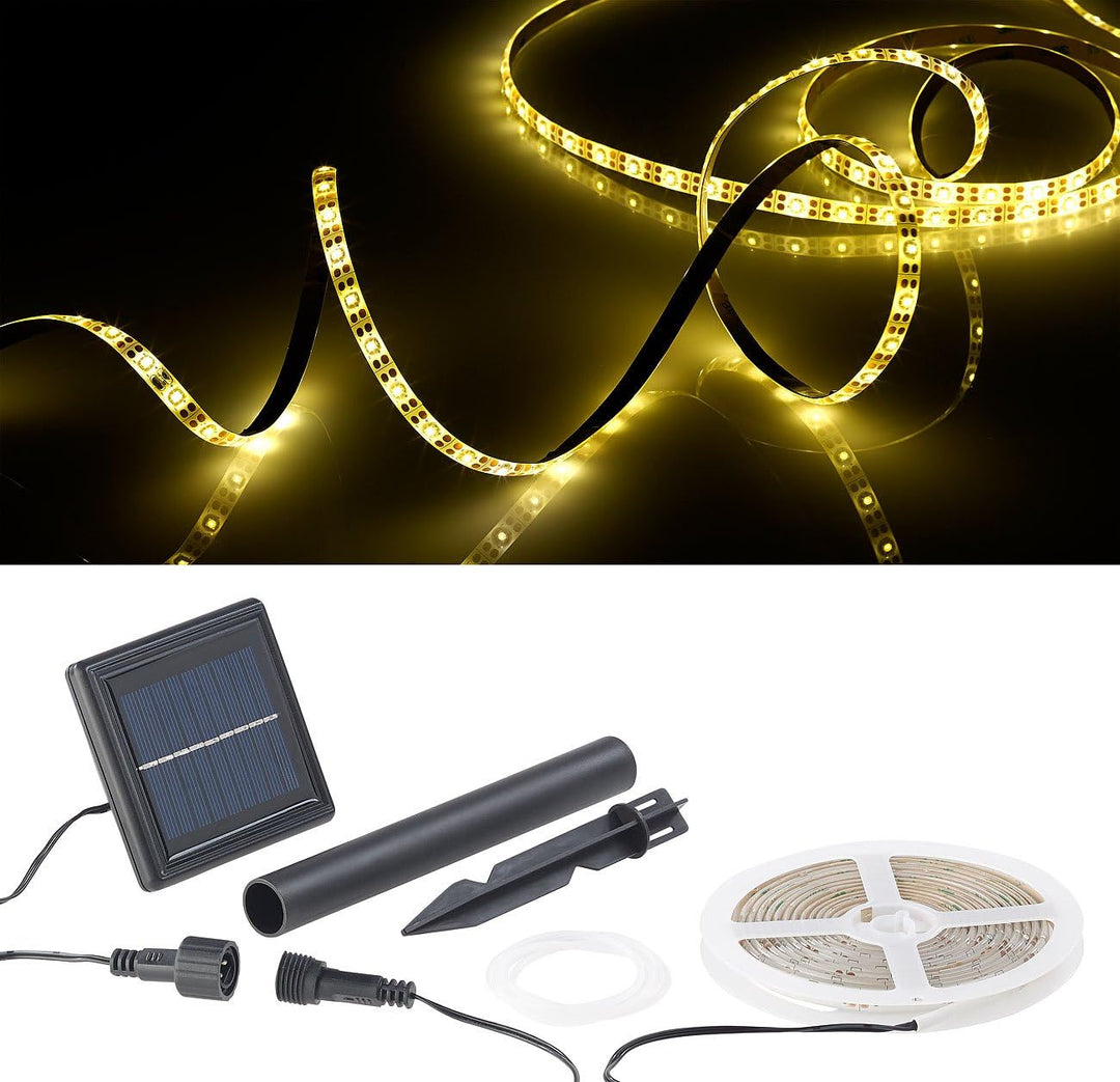 Lunartec Solar Band: Solar-LED-Streifen mit 180 warmweissen LEDs, 3 m, wetterfest IP65 (Lichtband Ou