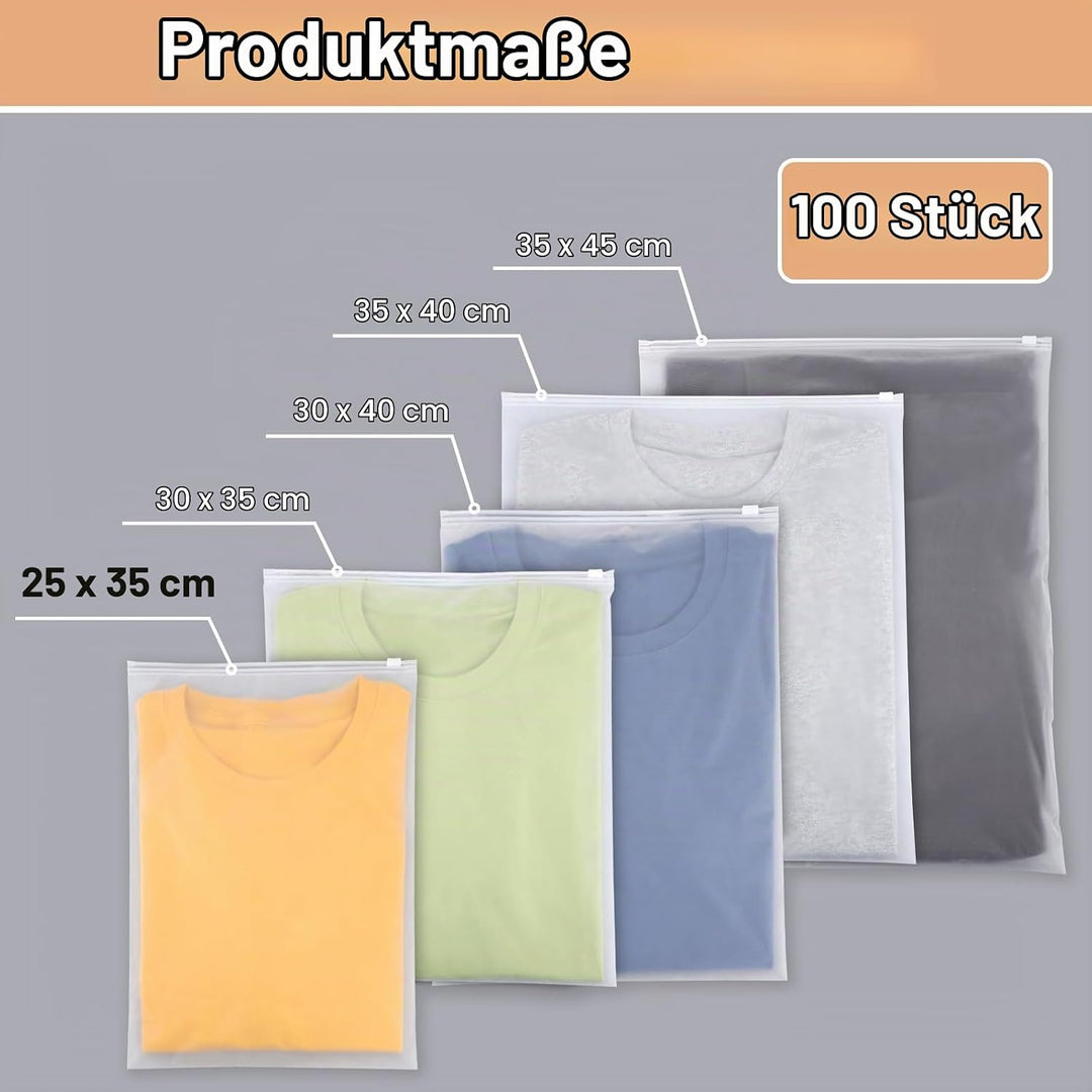 Beutel mit Reissverschluss, 100 Stück 25 * 35cm Zip Beutel Klein, Kleiderbeutel für Reisen, Zip Orga