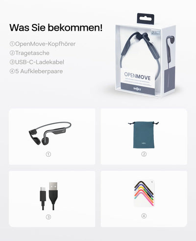 SHOKZ OpenMove Bluetooth Kabellos Kopfhörer, Knochenschall Bone Conduction Wireless Headset, Wasserd