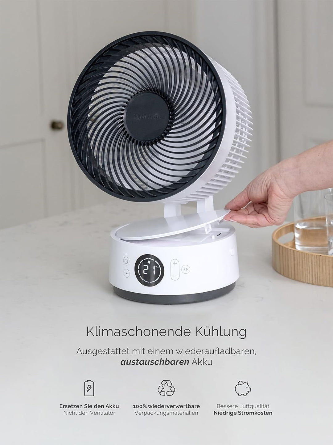 MEACO MeacoFan Sefte® 8 Ventilator mit austauschbarem, wiederaufladbarem Akku - Tragbar, Umweltfreun