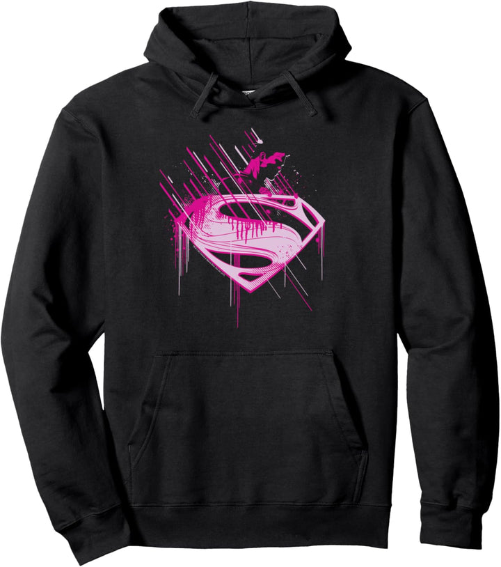 Superman Man of Steel Pink Splatter Pullover Hoodie