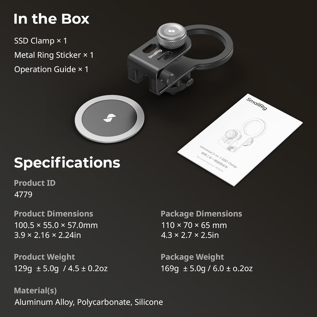 SMALLRIG SSD-Halterung 2-in-1 SSD-Halterung für MagSafe mit Cold Shoe-Kabelklemme, kompatibel mit 0,