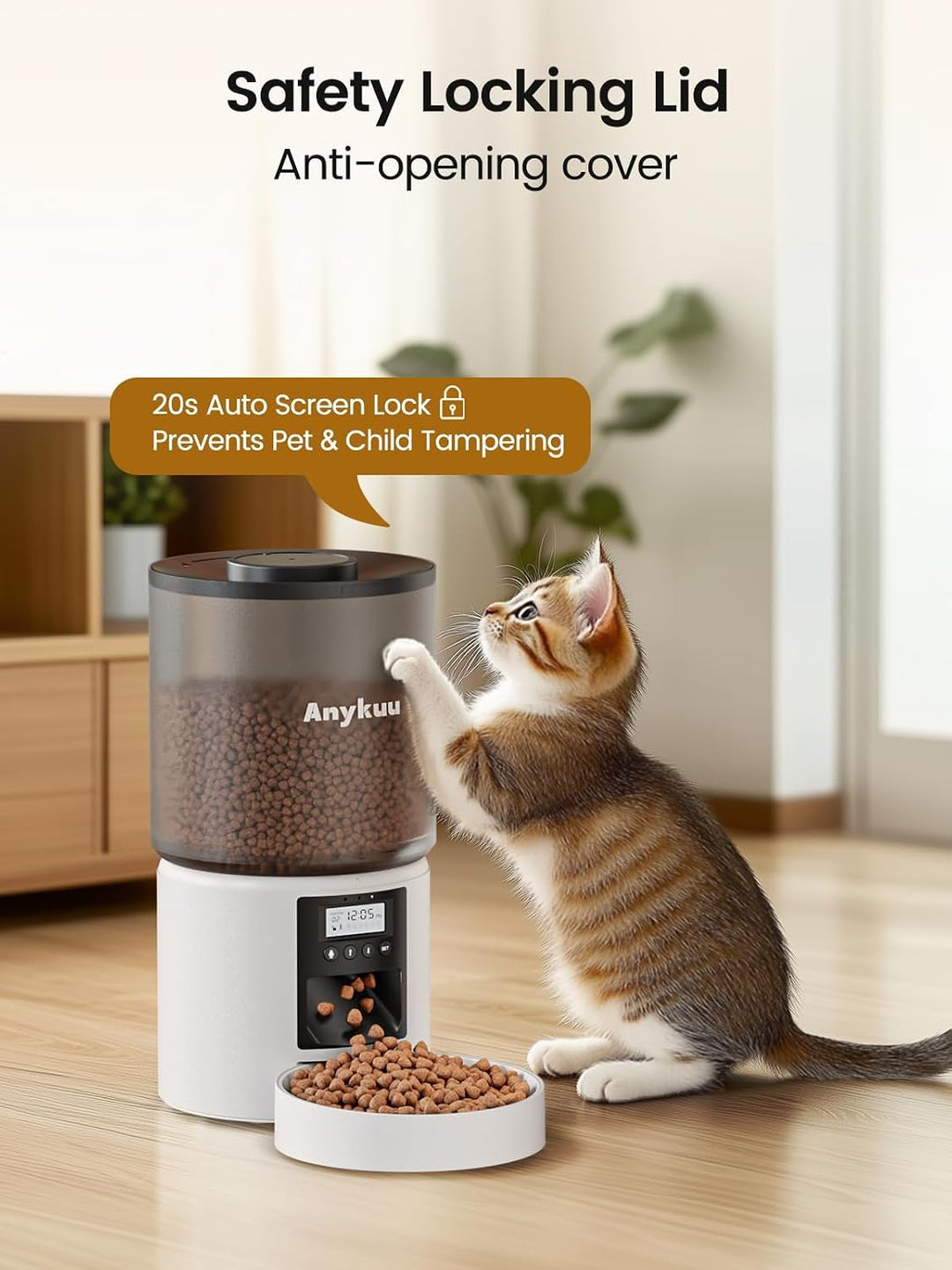 Anykuu Futterautomat Katze &amp; Hund 4L Pet Feeder Cat mit Timer &amp; Portionskontrolle 1-6 Mahlzeiten pro