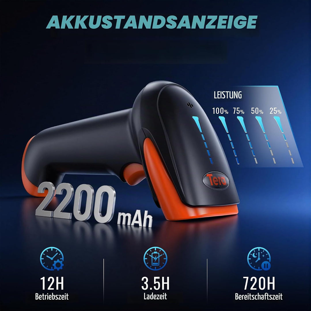 Tera Barcode Scanner 2D 1D 3 in 1 Barcodescanner Wireless 2.4 GHz/Bluetooth/USB Kabelgebunden Strich