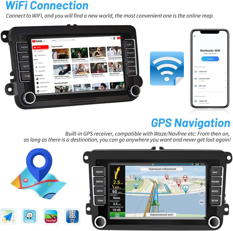 Hikity Doppel Din Android Autoradio für VW Tiguan Golf 6 Golf 5 Polo 6R Passat B6 mit Navi Wireless