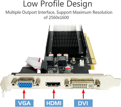 QTHREE Radeon HD 5450 Grafikkarte, 2 GB, GDDR3, 64 Bit, DVI HDMI VGA, Low Profile, PCI Express x16,