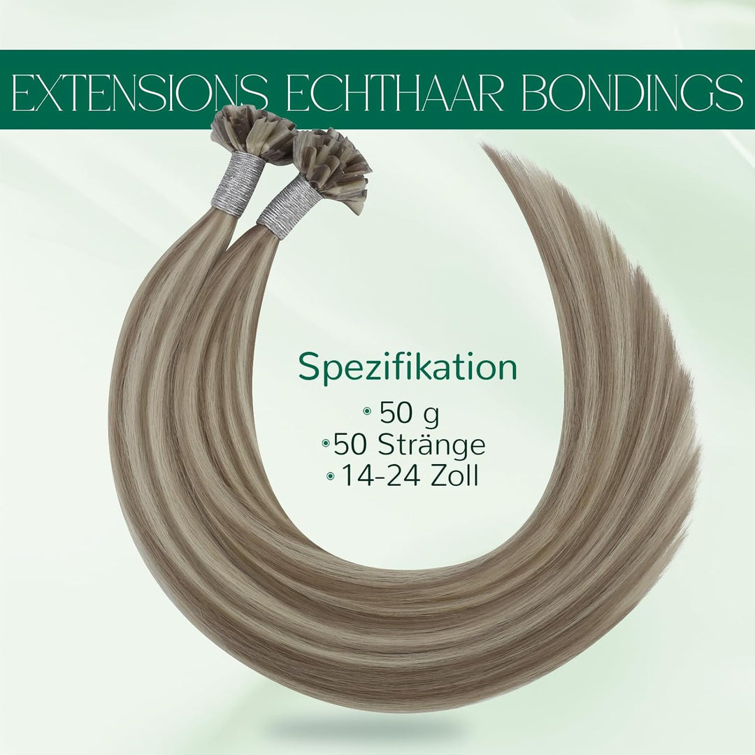Easyouth Blond Echthaar Bondings Extensions Glatt Bonding Haarverlängerungen Echthaar Hellbraun High