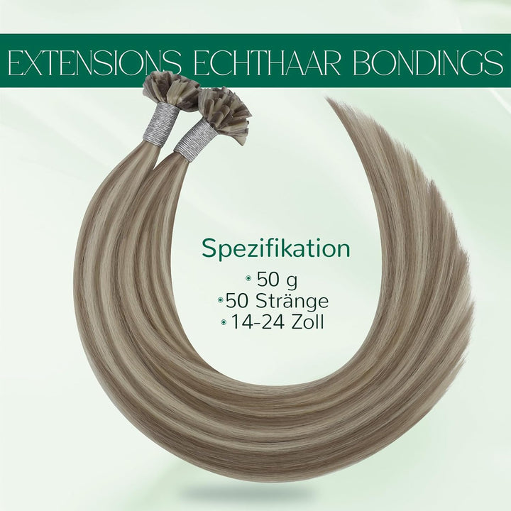 Easyouth Blond Echthaar Bondings Extensions Glatt Bonding Haarverlängerungen Echthaar Hellbraun High