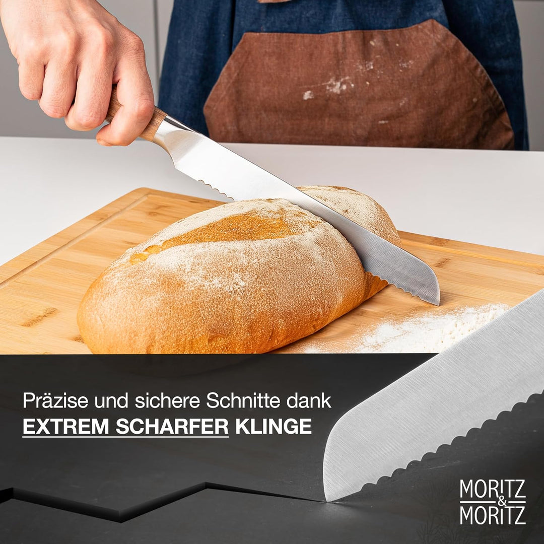 Moritz & Moritz Brotmesser 20 cm - Grosses Profi Brotschneidemesser mit Wellenschliff - Scharfes Säg