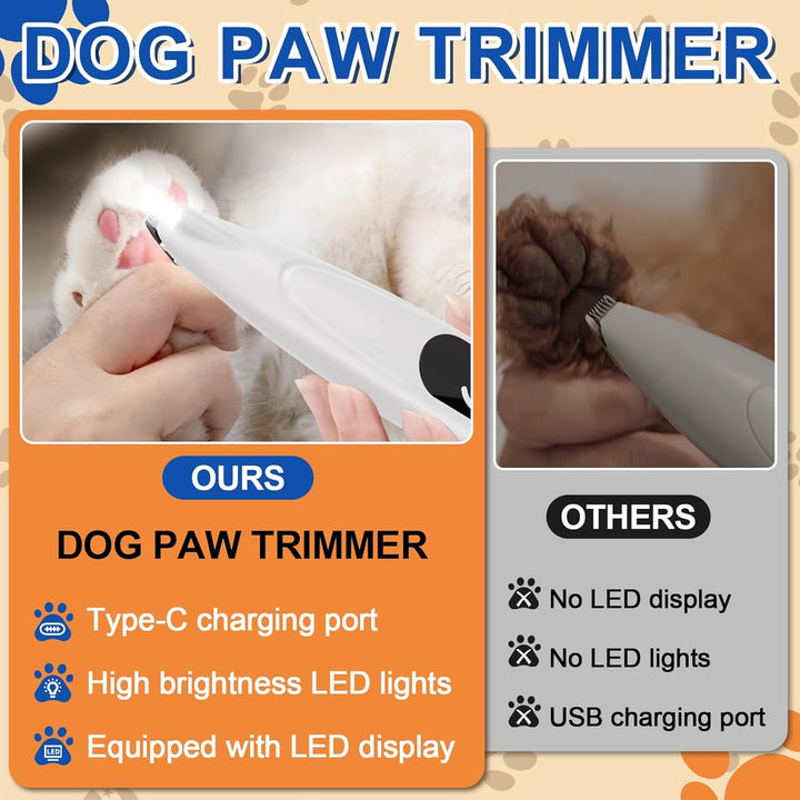 Pfotentrimmer für Hunde,Haustierhaarschneider mit LED-Licht,USB Wiederaufladbar Hundeschermaschine L