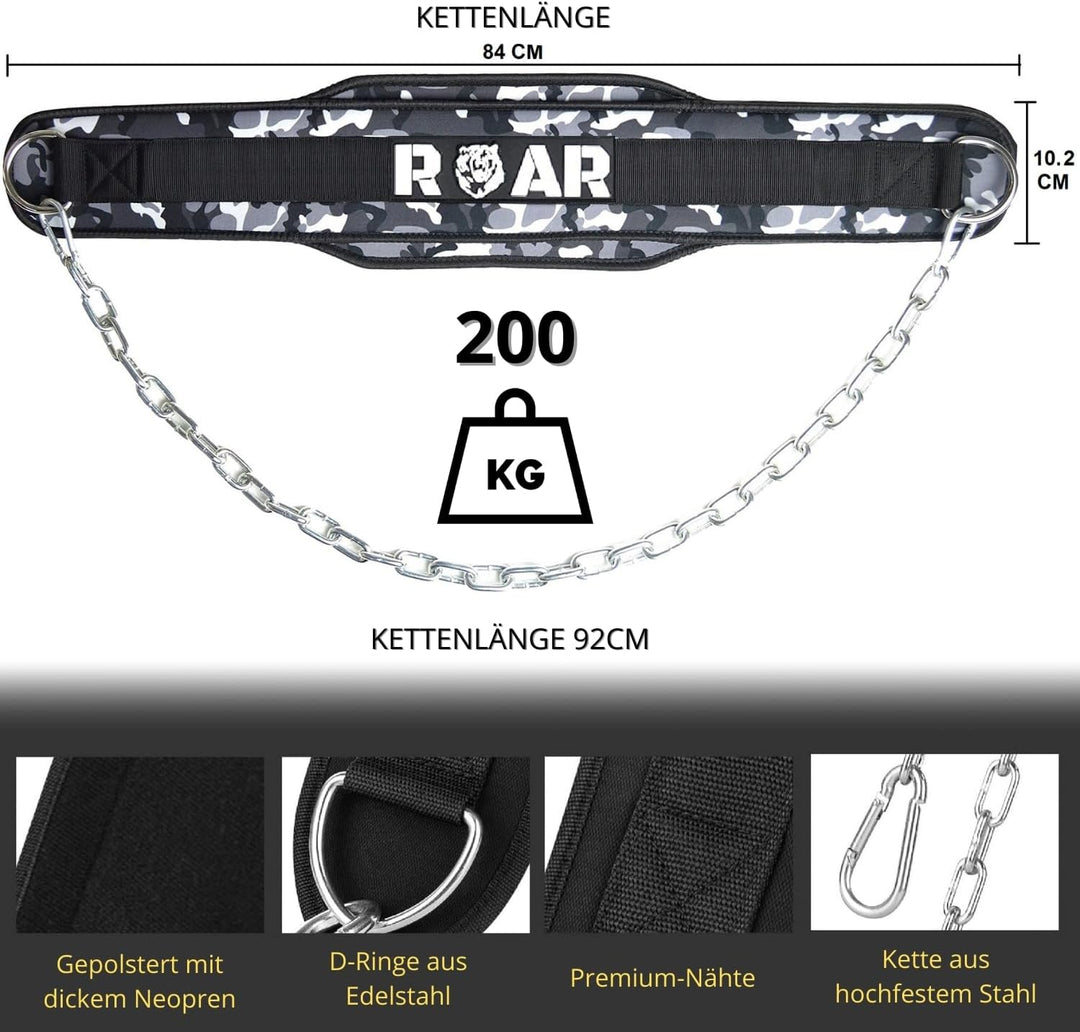 Roar® Gym Belt Men, Gym Gürtel, Gürtel Gewichtheben, Gewicht Gürtel Mit Kette, Dip Belt, Gürtel Fitn
