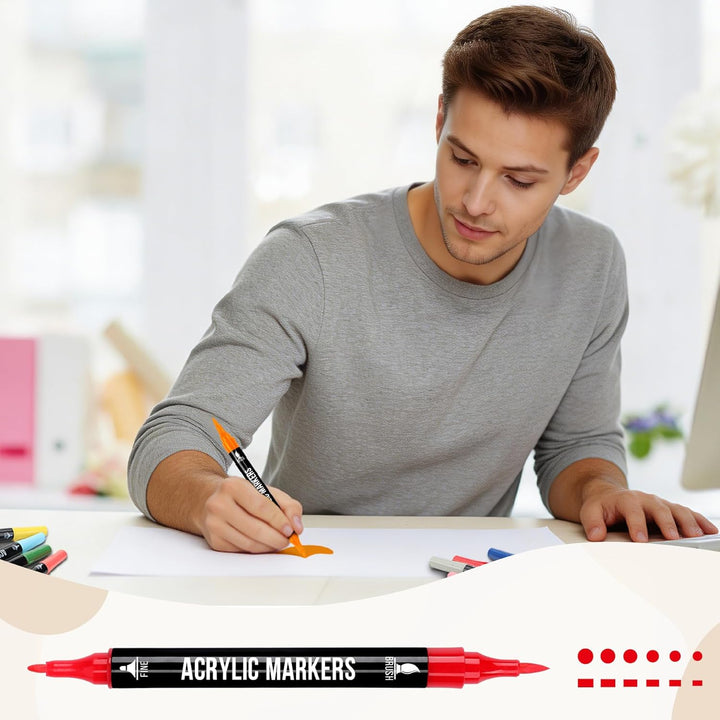 Pamaker 120 Farben Acrylstifte Set – Doppelseitige Spitzen, Multimarker für Steine, Holz, Stoff, Lei