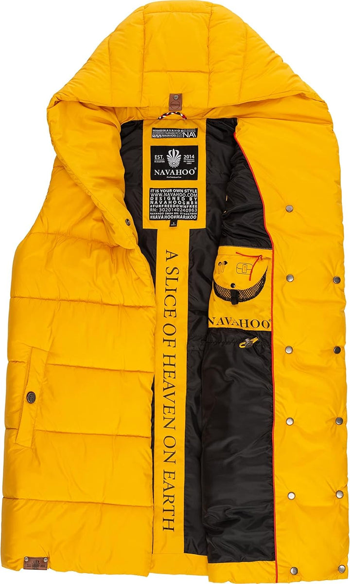 Navahoo warme Damen Winter Steppweste lang mit Kapuze Madilynaa XS-XXL S Gelb, S Gelb