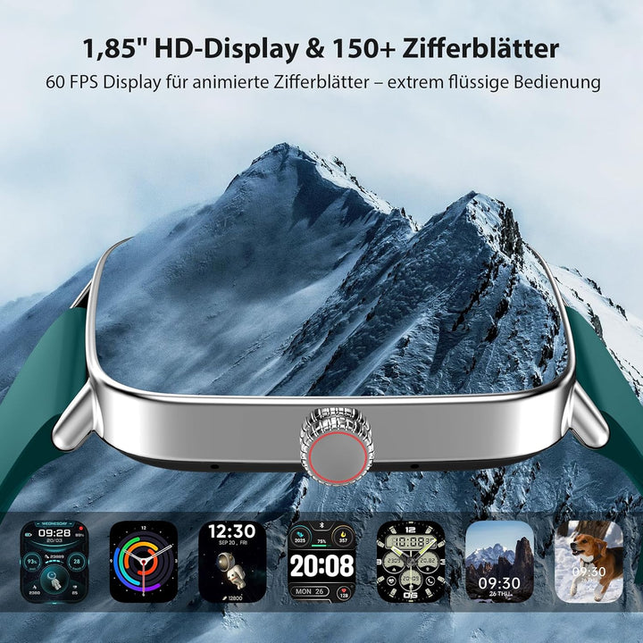 Smartwatch Herren Damen mit Telefonfunktion - 1.85" Fitnessuhr Herren mit Herzfrequenz SpO2 Schlafmo