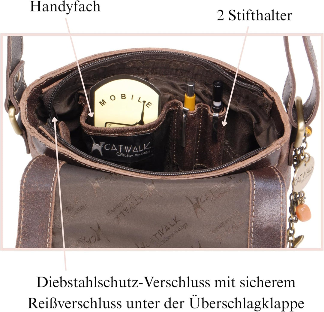 Catwalk Collection Handbags - Vintage Grobem Leder - Klien Umhängetasche Messenger/Schultertasche -