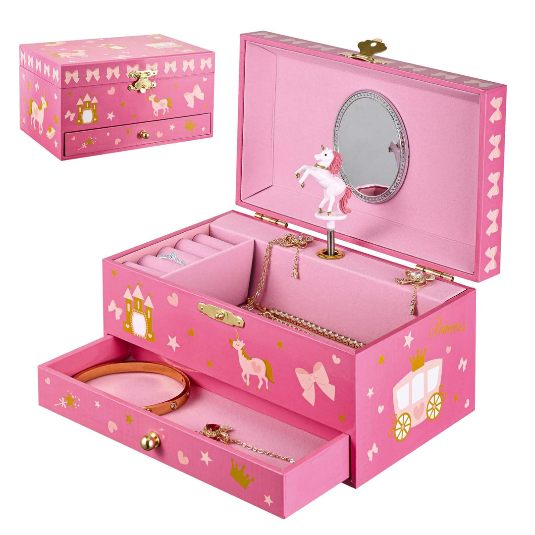 Einhorn Schmuckkästchen Kinder mit Spieluhr für Mädchen,Schmuckschatulle mit drehendem und Spiegel f